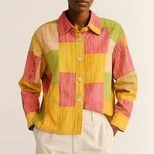 NWT April Cornell Vintage Deadstock Embroidered Patchwork Shirt Sz XL